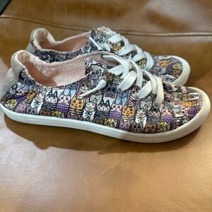 Kids Cat Print Canvas Sneakers - White Laces
